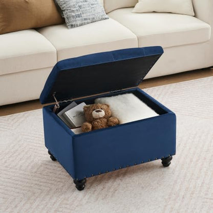 Zihanhome Velvet Storage Ottoman Bench, Button Tufted Ottoman with Hidden Storage, Upholstered Foot Rest Stool with Solid Wood Legs for Living Room, Bedroom, Entryway & Small Spaces (Sapphire Blue) - color: Velvet-sapphire Blue