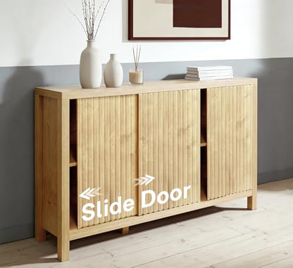 ZYBT Fluted Sideboard Buffet Cabinet with Storage, Modern Credenza Buffet Sideboards Bar Cabinet Console Table with Adjustable Shelves Slide Door for Living Room Hallway Kitchen Entryway (Oak) - style: 3Door Oak