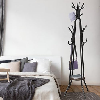 Simple Houseware Standing Coat/Hat Rack with Shelf, 20 Hooks, Rustic Brown | Tree Shaped Rack for Entryway, Hallway, Bedroom, Office