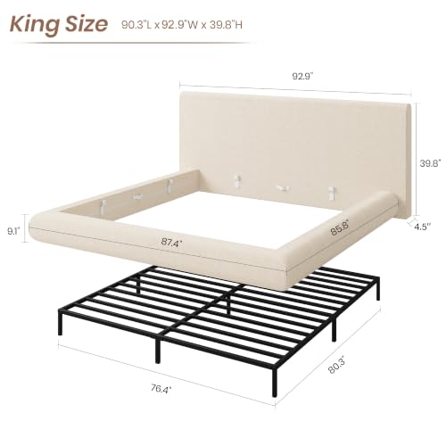 Garvee Cloud Bed Frame King Size with Upholstered Headboard | Modern Cloud Platform Bed King, No Box Spring Needed, Easy Assembly, Soft Plush Fabric, Noise-free, Beige - color: Off-white, size: King (U.S. Standard)