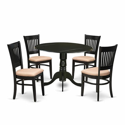 East West Furniture DLVA5-BLK-C 5 Piece Dining Table Set for 4 Includes a Round Kitchen Table with Dropleaf and 4 Linen Fabric Upholstered Dinette Chairs, 42x42 Inch, Black - color: Dlva5-blk-c