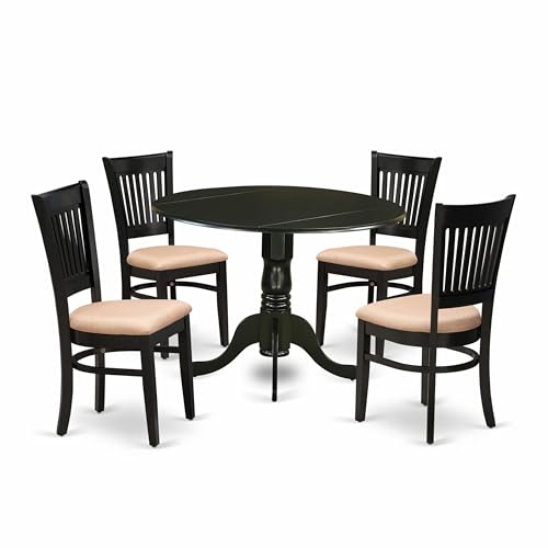 East West Furniture DLVA5-BLK-C 5 Piece Dining Table Set for 4 Includes a Round Kitchen Table with Dropleaf and 4 Linen Fabric Upholstered Dinette Chairs, 42x42 Inch, Black - color: Dlva5-blk-c