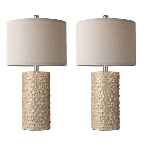 23" Modern Ceramic Table Lamp Set of 2, Table Lamps for Living Room, Rustic Farmhouse Bedside Lamps Nightstand lamp for Bedroom, Desk Lamp for End Table Home Decor Beige - color: Beige
