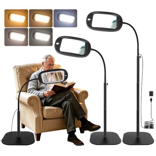 30X/10X Floor Magnifying Glass with Light and Stand, 45 LED Flexible Gooseneck, Hands-Free Magnifying Lamp for Reading, Close Work, Sewing