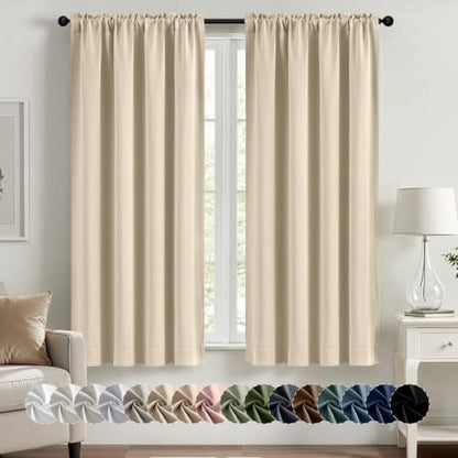 MIULEE Cream Beige Blackout Curtain for Bedroom Living Room 40"x63" 2 Panel | Thermal Insulated, Room Darkening Drapes, Rod Pocket, Noise Reduction, Light Blocking, Solid Window Treatments - color: Cream Beige, size: 40"W x 63"L (Pack of 2)