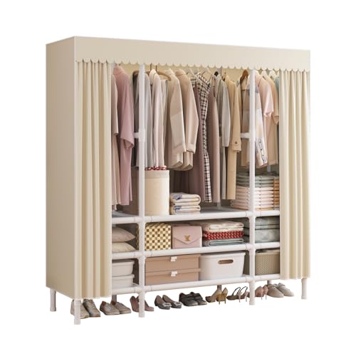 Portable Closet with Cover 55.1"x17.7"x65.7" Wardrobe Closet Pale Yellow | Portable Closet for Hanging Clothes, Fabric Cover and Hanging Rod, Portable Wardrobe Storage for Bedroom or Dorm Use - color: Pale Yellow-a, size: 55.1" L