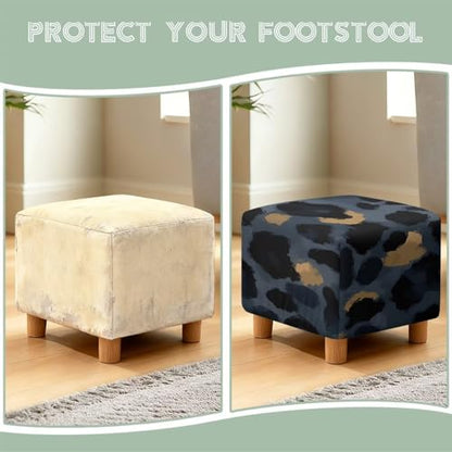 Black Golden Leopard Print Ottoman Cover Square, Washable Small Ottoman Cover - Stretch Ottomans Slipcover, with Elastic Band, Soft for Storage Stools - color: Black Golden Leopard