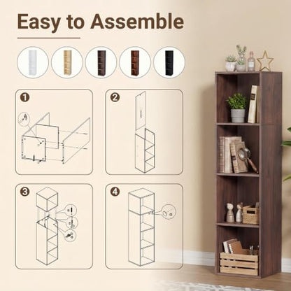 4 Cube Walnut Book Shelf, Tall Bookcase for Home Office Bedroom Living Room - color: Walnut, size: 4 Cube