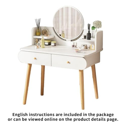 Makeup Vanity Table Set with Mirror, 2 Drawers, 2 Shelves, White | Medium Density Fiberboard, Modern Design, 31.5"L x 15.7"W x 47.2"H, No Stool Included - color: White