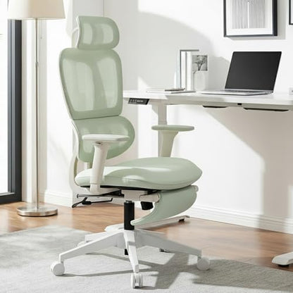 Ergonomic Office Chair with Footrest, 90-135° Reclining High Back Desk Chair with Lumbar Support, 2D Headrest, 2D Armrests, Computer Chair for Long Hours, Green - color: Green