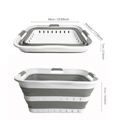 SAMMART 42L (11 gallon) Collapsible Plastic Laundry Basket - Foldable Pop Up Storage Container/Organizer - Space Saving Hamper/Basket (1, Grey/White) - color: Grey/White