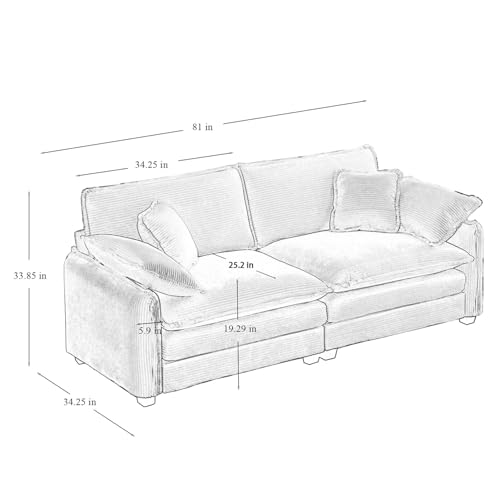 81" Corduroy Modern Loveseat Sofa, 2 Seater Sectional Couches for Living Room, Beige White Deep Seat Modular Sectional Sofa, Sofá de dos plazas - color: Upgraded-beige White, size: 2 Seater