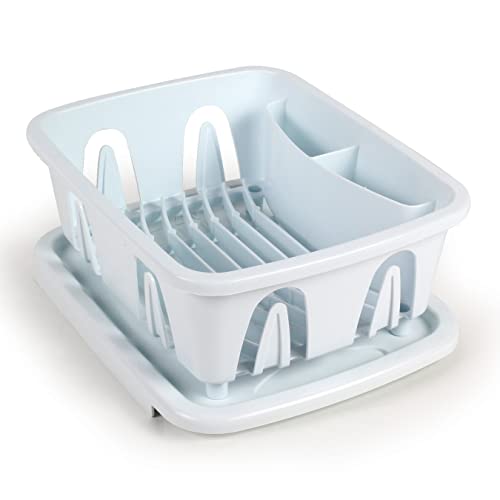 Camco RV Mini Dish Drainer & Tray - Features a Sloped Drain Tray Design, Heavy-Duty Construction - Ideal for Small Spaces, Apartments, Boats, and More -9.5"L x 11.7"W x 4.75"H - White (43511)