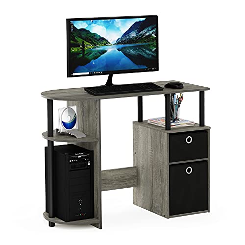 Furinno JAYA Desk, 38.4" Wide Gaming Desk with Bin Drawers, Computer Desk with Side Shelf, Office Desk for Study, Home Office, Bedroom, Dorm, Study Room, French Oak - color: French Oak/Black