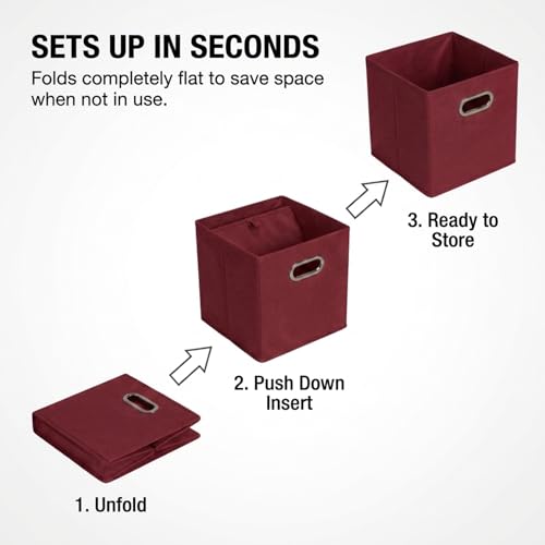 Household Essentials Fabric Storage Bins 6 Piece Set, Burgundy - color: Burgundy, size: 11” L x 11” W x 11” H