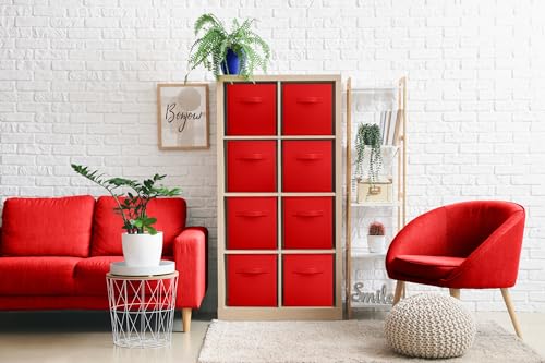 Sorbus Fabric Storage Cubes - 8 Foldable Storage Bins for Organizing Pantry, Cubbies, Toy Box - Clothes Storage & Closet Organizer - 11 Inch Collapsible Cube Baskets for Shelves with Handle - color: Red 8 Pack, size: 11 Inch
