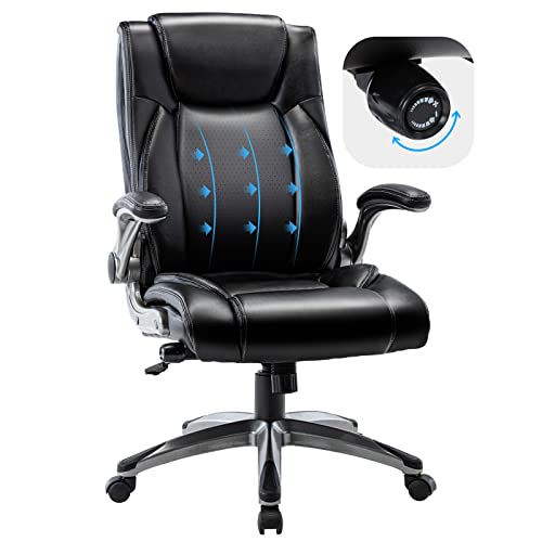COLAMY Executive Office Ergonomic Chair with Thick Bonded Leather, Flip-up Armrests, High Back Adjustable Height and Tilt for Working, Study, Gaming - color: 287-black, size: Set of 1