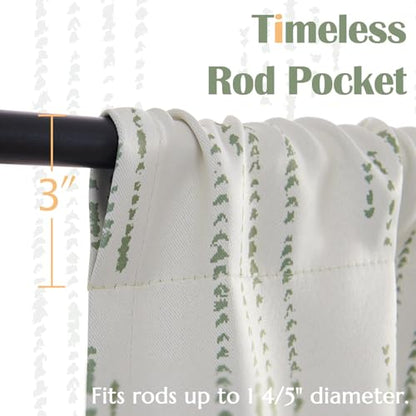 jinchan Boho Blackout Kitchen Tier Curtains, 24 Inch, Green on Beige | Green geometric print on warm beige, soft blackout backing, 2 panels, rod pocket, for kitchens, bedrooms, RVs and campers - color: Blackout Backing | Green on Beige, size: 25"W x 24"L
