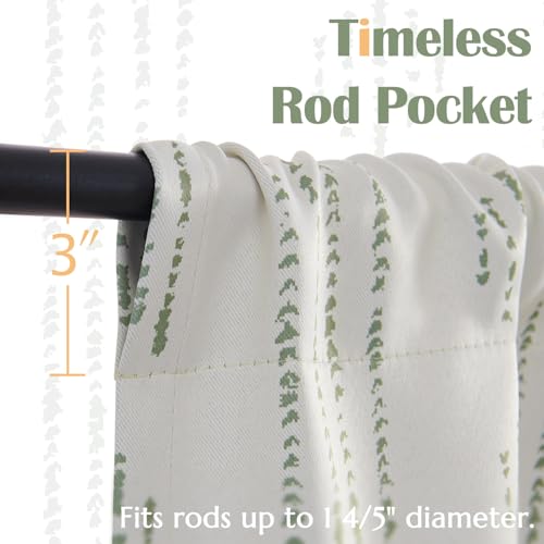 jinchan Boho Blackout Kitchen Tier Curtains, 36 Inch, Green on Beige | Green geometric print on warm beige, soft blackout backing, 2 panels, rod pocket, for kitchens, bedrooms, RVs and campers - color: Blackout Backing | Green on Beige, size: 25"W x 36"L