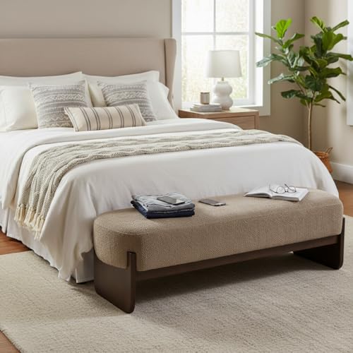Christopher Knight Home Arden Minimalist Style Rectangular Loop Yarn Fabric Ottoman Bench, Rubberwood Frame, Entryway Bench, Living Room Sofa Extra Seat, End of Bed Footstool, Brown+Brown - color: Brown+brown