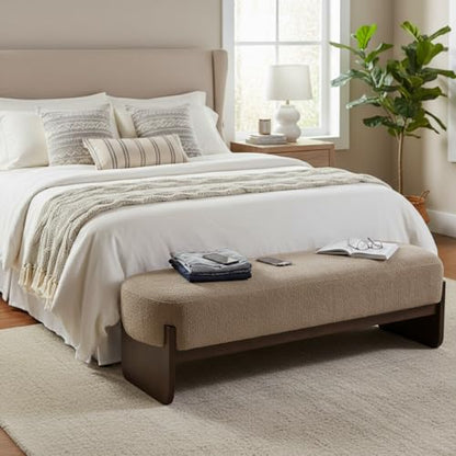 Christopher Knight Home Arden Minimalist Style Rectangular Loop Yarn Fabric Ottoman Bench, Rubberwood Frame, Entryway Bench, Living Room Sofa Extra Seat, End of Bed Footstool, Brown+Brown - color: Brown+brown