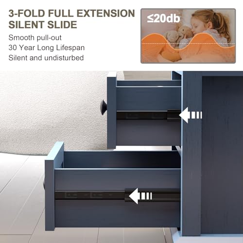 18" Wide End Table with Fast Charging Station Set of 2, 18” Wide Sofa Side Table with Drawers,End Table with Drawers for Living Room,Blue - color: Dark Blue, size: 1 Set