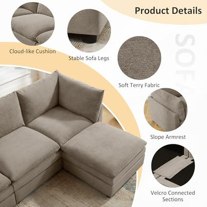 Modular Ottoman Seat, Sectional Sofa Cube Footstool, Taupe Terry | Sectional Sofa Cube - color: Taupe