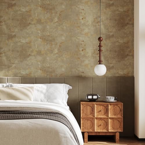 32"x354" Large Size Distressed Tan Brown Limewash Wallpaper Peel and Stick for Bedroom Living Room Removable Self Adhesive Vinyl Concrete Wallpaper Cement Contact Paper for Countertops Walls - size: 32" x 354"