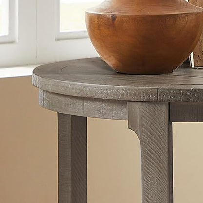 24" Round Nesting Side Table Set of 2, Rustic Wood Coffee Table Circle Stacking End Tables for Small Space, Living Room Apartment, Light Walnut - color: Φ24" & 17.56" 2 Set-light Walnut