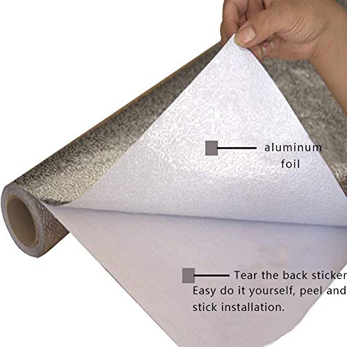 D&L Kitchen Backsplash Sticker, Aluminum Foil Orange Peel Texture, Waterproof Removable High Temperature Resistant DIY Wallpaper, 0.4m x 3m Self-Adhesive Wall Decal for Kitchen Walls & Appliances