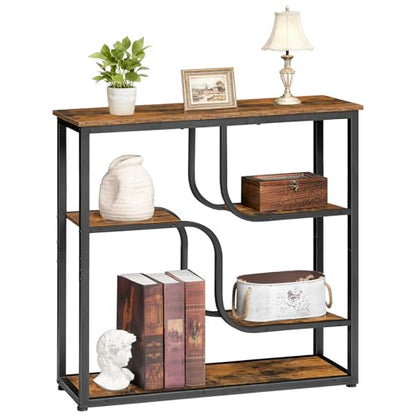 HOOBRO 29.5" Console Table, 5-Tier Narrow Entryway Table, Behind Couch Table with Storage Shelves, Sofa Table for Hallway, Living Rooms, Entryway, Rustic Brown and Black BF69XG01 - color: Rustic Brown + Black