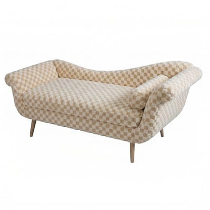 ERYE Upholstered Left Facing Chaise Lounge Chair W/Scroll Arms and Wood Legs, Elegant Chaise Lounge Square Pattern Accent Recliner Lounger Sofa for Living Room Bedroom - color: Pale Camel Faux Fur/L