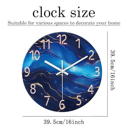 Glass Blue Wall Clocks Battery Operated 16 Inch | Marble Pattern Big Clock for Office Living Room Bedroom Abstract Silent Wall Clock Non Ticking - color: Blue1, size: 16 Inch