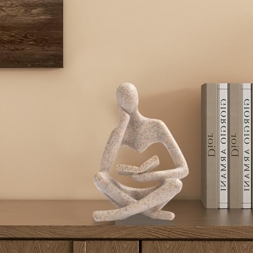 Thinker Statue Gifts for Readers Book Lovers Women, Reading Man Figurine Bookshelf Decor Aesthetic Neutral Sculptures Home Decor for Shelves,Desk, Shelf, Coffee Table for Living Room Office