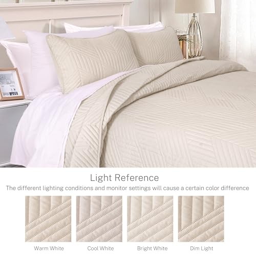 Exclusivo Mezcla Ultrasonic King Quilt Bedding Set, Brich Beige | Lightweight Bedspreads, Soft Microfiber, Modern Geometric Coverlet, All Season Bed Cover, 1 Quilt and 2 Pillow Shams - color: Brich Beige, size: King (104"x96")