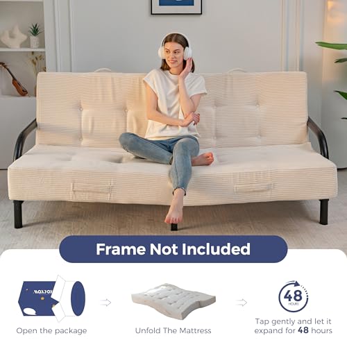 MAXYOYO Foldable Mattress, 8-Inch Tufted Futon Mattress with Handles | Tufted Floor Sofa Bed and Versatile Mattress, Carry Handles for Living Rooms or Guest Rooms, Frame Not Included, Beige - color: Beige