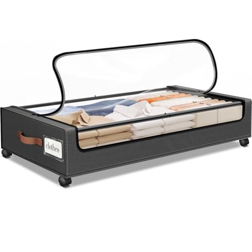 Under Bed Storage with Wheels 1Pack Storage Containers with Clear Window | Under Bed Drawers Rolling Under Bed Storage for Clothes,Shoes, Blankets (30.71 x 16.93 x 6.69 in, Dark Grey) - color: Dark Grey, size: 1 Pack