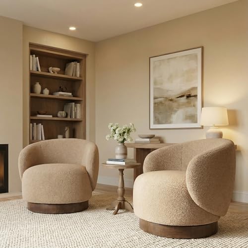 KISLOT Swivel Barrel Accent Chair, Boucle Fabric, Sand, 2-Pack | Modern Style, Upholstered, for Living Room/Bedroom/Waiting Room - color: Sand, size: Pack of 2