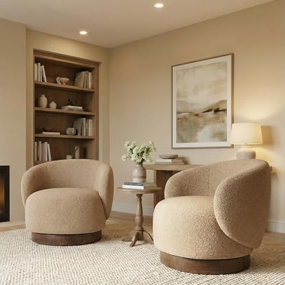 KISLOT Swivel Barrel Accent Chair, Boucle Fabric, Sand, 2-Pack | Modern Style, Upholstered, for Living Room/Bedroom/Waiting Room - color: Sand, size: Pack of 2