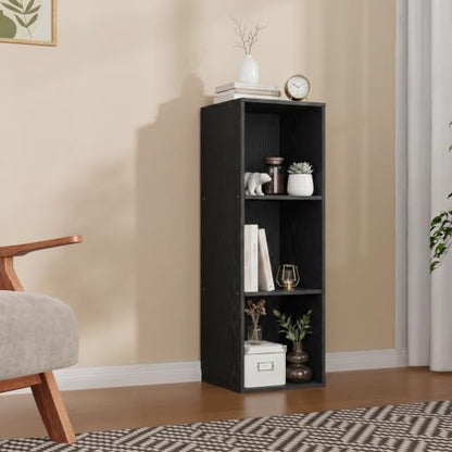 3 Cube Black Book Shelf, Tall Bookcase for Bedroom Home Office Living Room - color: Black, size: 3 Cube
