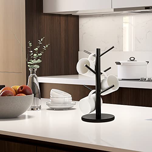 MyLifeUNIT Mug Holder Tree, Coffee Cup Holder with 6 Hooks (Black) | Anti-slip padded bottom, space-saving compact design, easy air drying, sturdy tip-resistant structure - color: Black