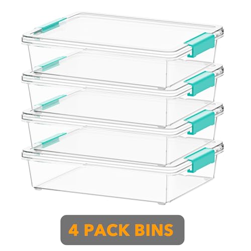 SpaceAid 6 Qt Plastic Storage Bins with Lids, Clear Sensory Bin Craft Organizers and Storage, Stackable Art Containers for Home, Office and School Supplies, 4 pack