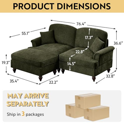 Modular Loveseat Sofa Couch, 2 Seat Comfy Chenille Sofa with Removable Ruffled Skirt, Flared Armrests, Sturdy Legs, Convertible Sectional for Living Room, Bedroom, Apartment (Green) - color: Green, size: 76.4 Inch L
