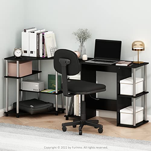 Furinno Jaya Computer Study Desk, Americano/Stainless Steel | Open Storage, Computer Study Desk, Office Desk, Stainless Steel, for Home Office, Bedroom, Dorm - color: Americano/Stainless Steel