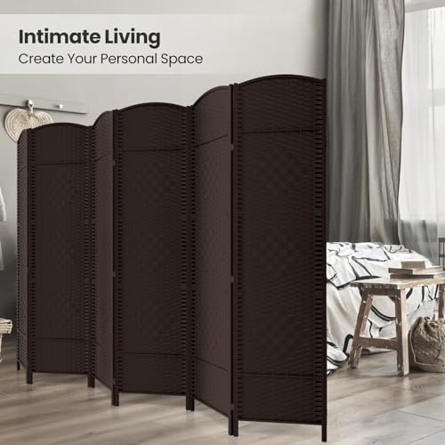 6 Panel Folding Room Divider,Woven Privacy Screen,Chocolate | Solid wood frame, handcrafted diamond pattern, 6FT tall, extends to 94.5 inches wide, no assembly required - color: Chocolate, size: 6-Panel