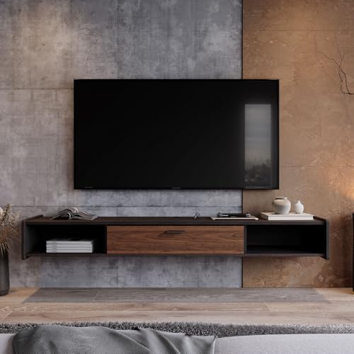 55'' Floating TV Stand,Wall Mounted TV Console,Walnut | Floating TV Cabinet, Under TV Shelf for Bedroom Living Room - color: Walnut, size: 55 IN