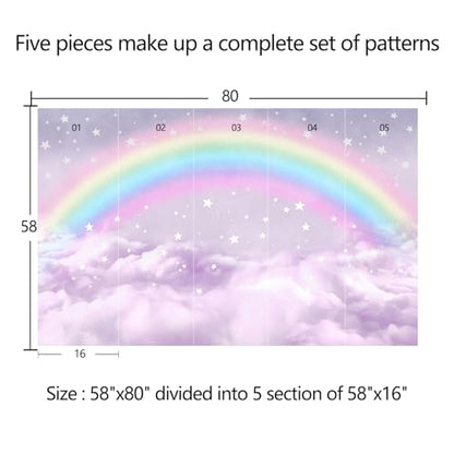 Children's Room Colorful Rainbow Peel-and-Stick Wallpaper 58"x80" | Clouds, Self-adhesive, Wall Mural,Bedroom,Beautiful,Large-scale mural paintings - color: Zzsl-02, size: 58"x80"