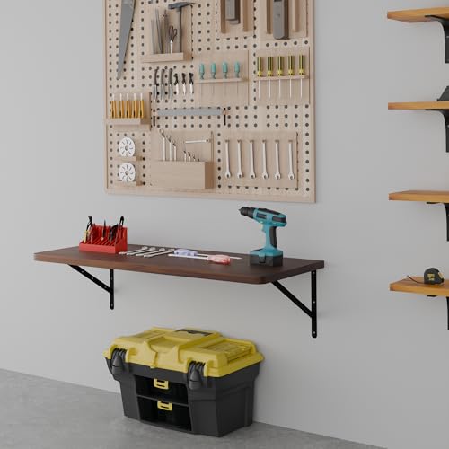 Floating Wall Desk for Home Office,Wall Mounted Table with Pine Wood,48 Inch Workbench for Garage,Work Table with Heavy Duty Brackets for Kitchen,Dining,Laundry,Floating Shelf for Wall - size: 48 Inch