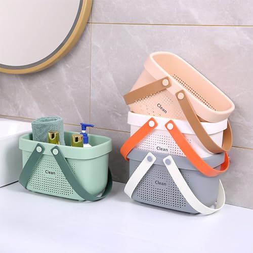 Portable Shower Caddy Basket with Handles Plastic Storage Basket Small Pink | Sturdy Drainage Large Capacity Organizer Basket with Silicone Handles for Bathroom Kitchen Bedroom College Dorm Essentials - color: Pink, size: Small