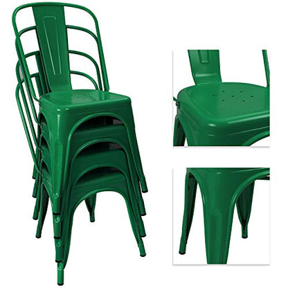 Devoko Metal Indoor-Outdoor Chairs - Distressed Style Kitchen Dining Set of 4 Stackable Side Chairs with Back (Green) - color: Green